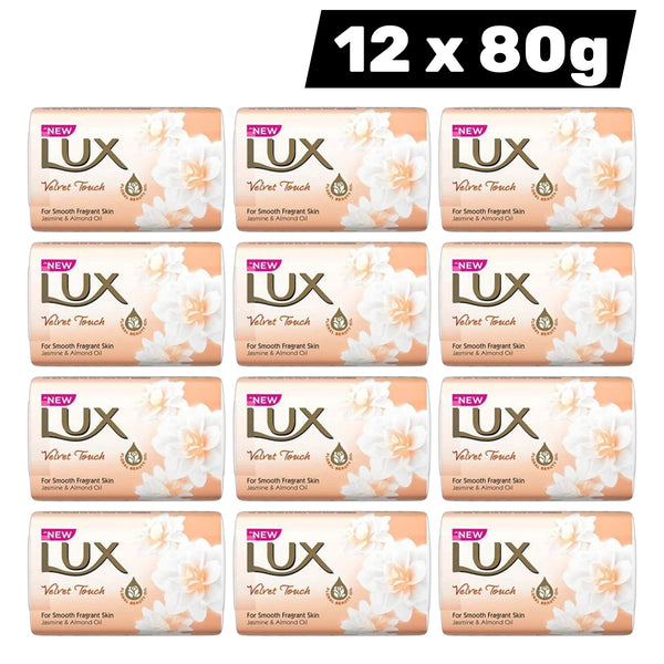 Lux Velvet Touch Soap 3 Packs of 4 × 80 g – Jasmine & Almond Oil – Smooth & Fragrant Skin – Moisturising Beauty Bar | 12 Pack