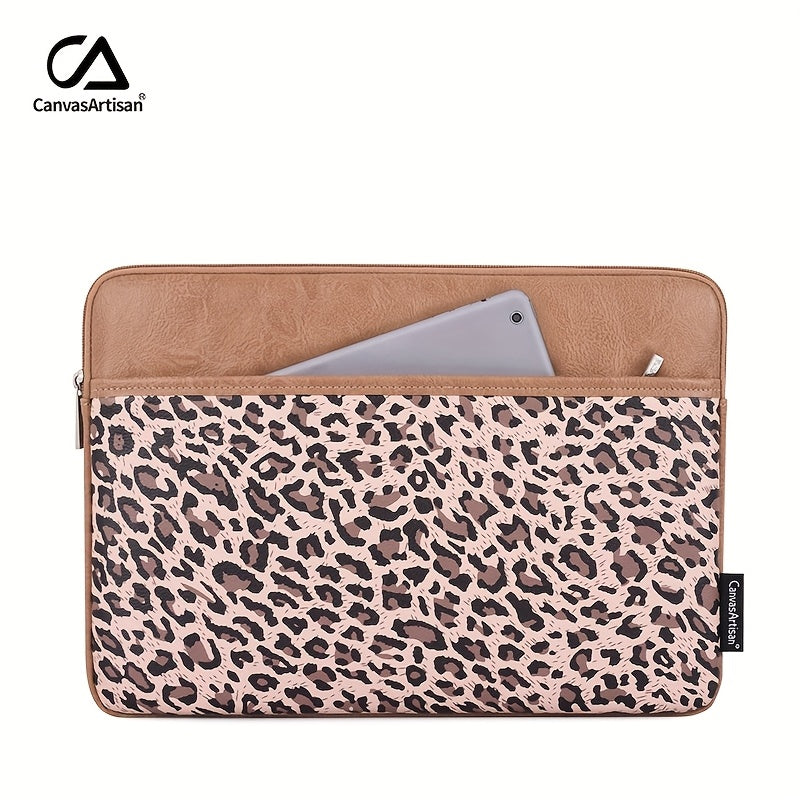 Leopard Print Shockproof Laptop Bag with Zipper Closure - Durable PU Cover, Compatible with MagicBook & Matebook, Spacious Design, Casual Style, Lining, Perfect for Daily Commute &