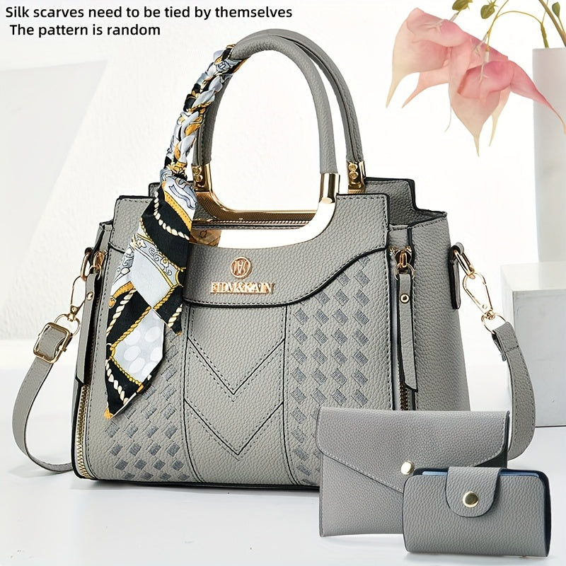 CHROSGEKEIDI Women's Large Capacity  Handbag & Crossbody Bag Set - Detachable Strap, Zipper Closure, Elegant Handbags with,  Coating for, Travel, Everyday Use - Stylish Versatile for all-outfits (Brand