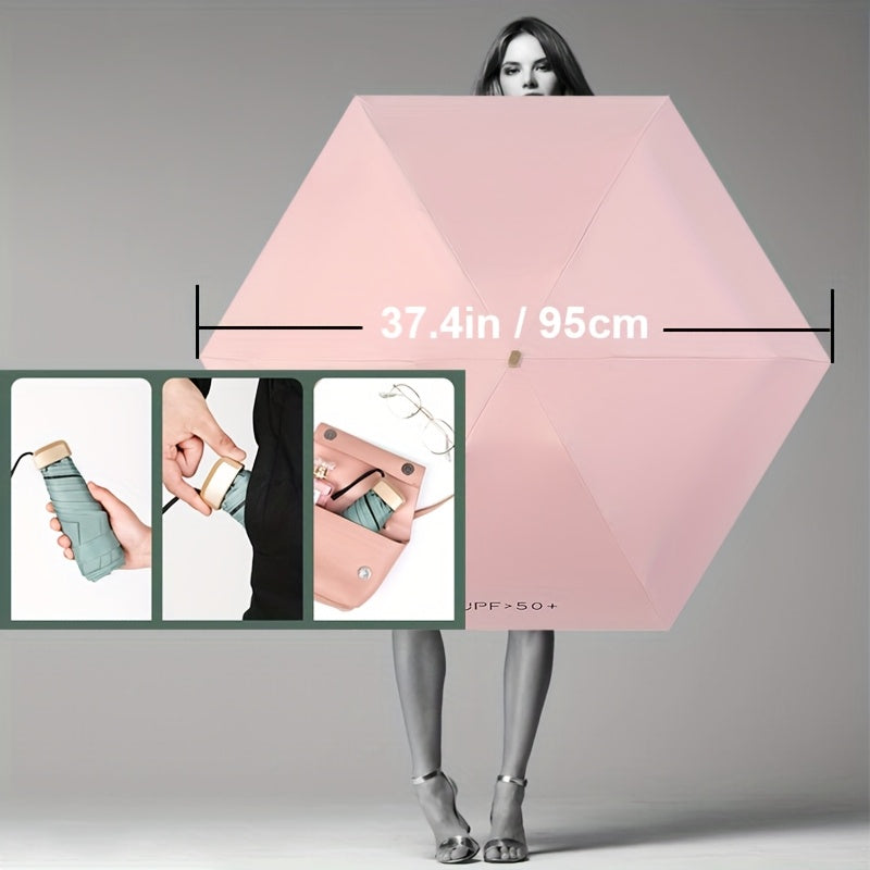 Compact 6-Rib Mini Folding Umbrella – Lightweight Aluminum Alloy Handle, Manual Open/Close, Portable Sun & Rain Umbrella with PVC Canopy – Cute Travel Umbrella in Pink, Blue, White & Gray