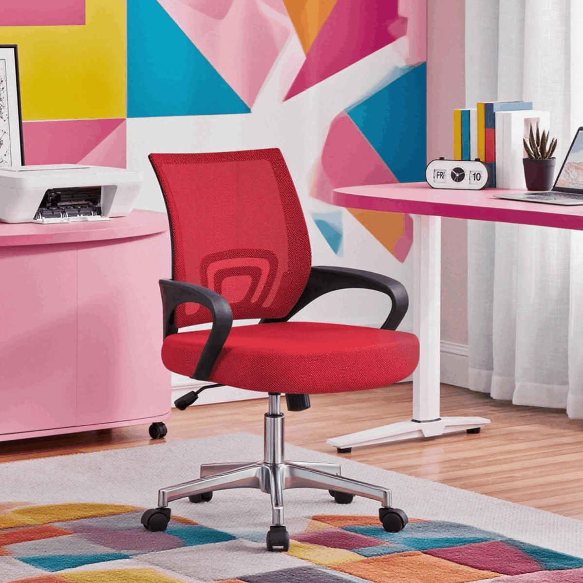 Costoffs Office Chair, Swivel Chair, Mid Back Mesh Office Chair, Mesh Computer Chair, Mid-Back Desk Chair, Height Adjustable with Rolling Casters and Lumbar Support, Computer Mesh Chair for Study/Offices