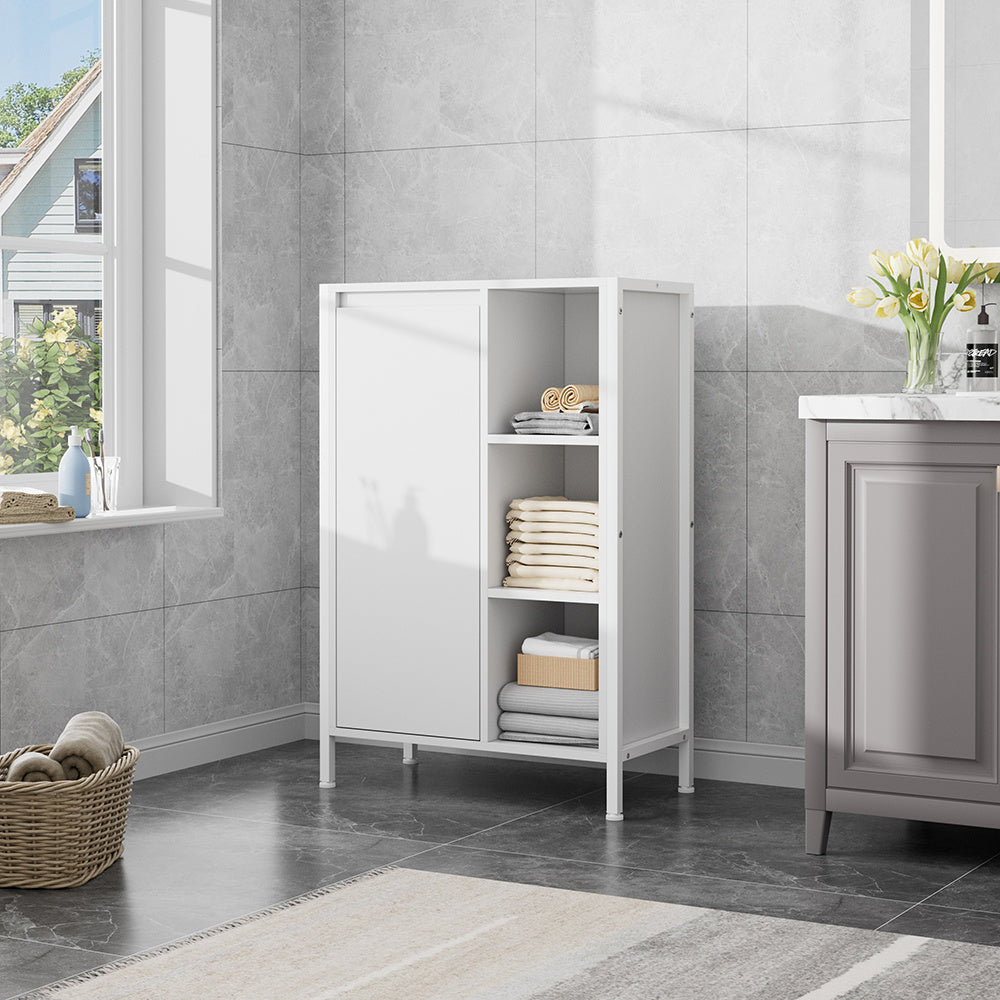 1-Pack L60*W30*H90CM Bathroom Storage Cabinet, Shoe Storage Cabinet Home Hallway Furniture 1 Doors / Adjustable 4 Shelves Cupboard Footwear Rack Stand Organiser White