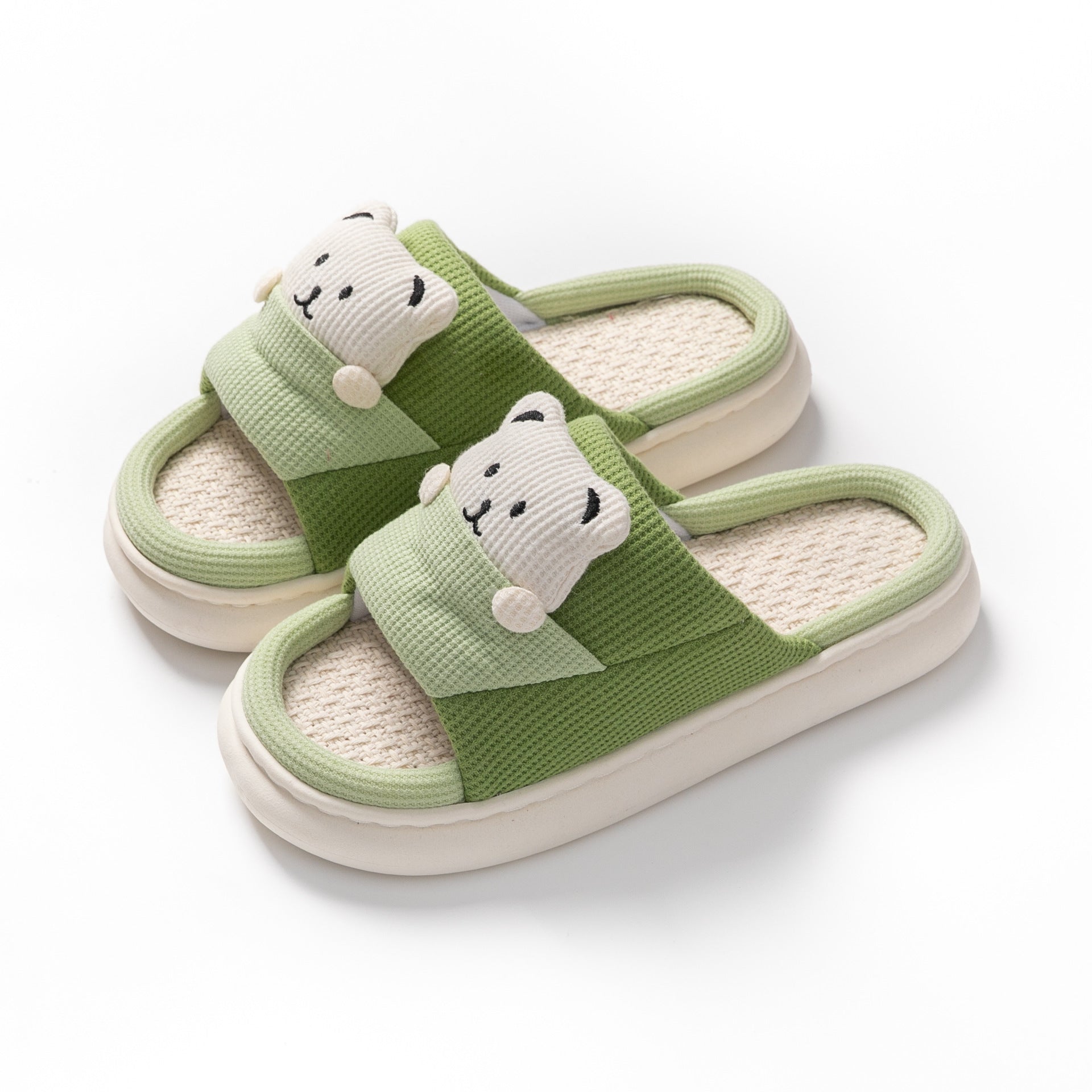 Cute Cartoon Bear Slippers Spring And Autumn Fashion Thick-soled  Mute Linen Slipper Women's House Shoes