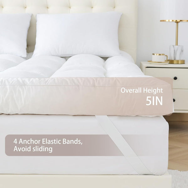 Luxevoir® 10cm High Loft Mattress Topper | Hotel Quality, Super Soft & Brushed Microfiber Top with Hollowfiber Filling | Elasticized Corner Straps fits up to 40 CM