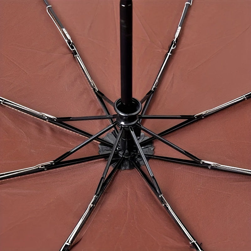 MEI QI LIN Automatic Windproof Folding Umbrella – 8-Rib Business Design, One-Hand Open, Durable Polyester & Iron Ribs, Stylish Travel & Office Umbrella with Sturdy Handle