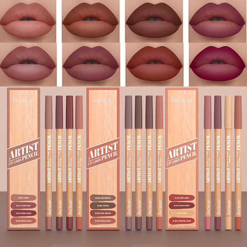 4-Pack Long-Lasting Waterproof & Smudge-Proof Lip Liner Pencils - Creamy Pigmented Matte Lip Defining Pencils with Wax-Based Formula, /Berry/// Shades Suitable for all Light Beige Types (Professional & Everyday Makeup)