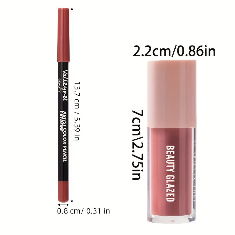 2pack/Set, Lip Liner + Lip Glaze, Matte, Moist And Shiny, Long-Lasting Color, Mixed Color System, Create Bright Lip Makeup, Lip Liner Pencil, Lip Gloss, Lip Lin, Lip Combo, Lip Liner And Lipgloss Set, Lip Liner Long Lasting,