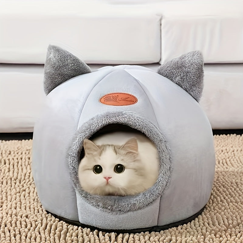Cozy Cat Haven - Soft, Non-Slip, Comfortable Pet House with Gray Cat Nest Design - Ideal for Indoor Cats, Perfect for Sleeping and Relaxation
