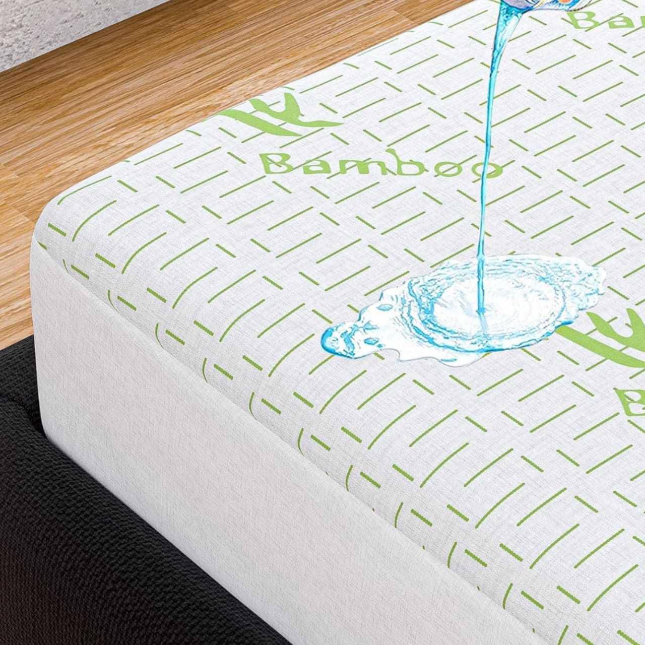 4B Bamboo Mattress Protector – Ultra Soft Breathable Bed Cover for Restful Sleep, Smooth Luxury Comfort with Deep Fitted Corners for a Secure Fit, Long-Lasting Protection Against Dust and Wear, Easy to Wash and Quick to Dry