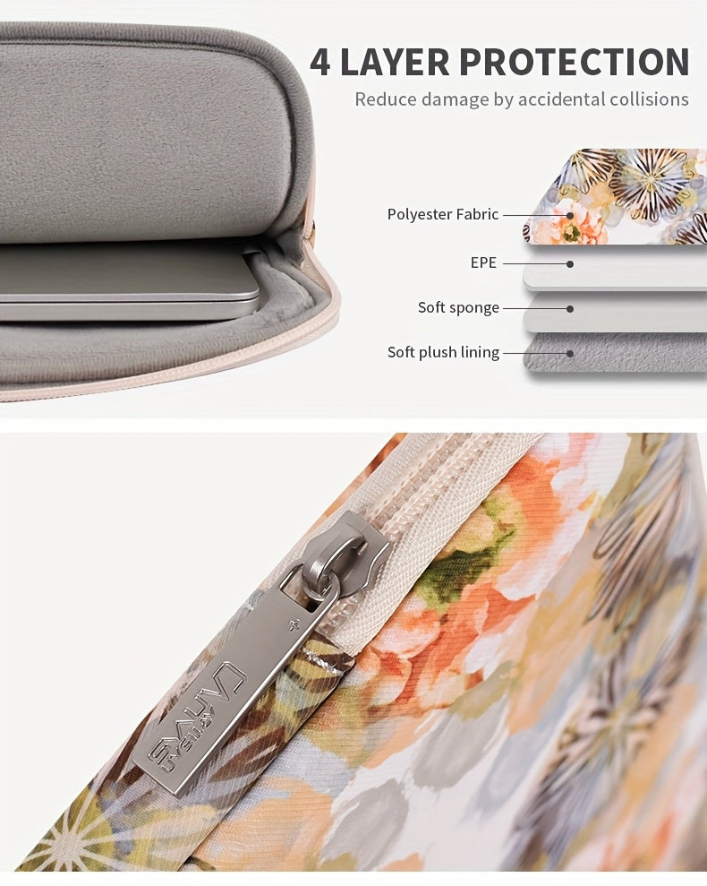 Shockproof Laptop Case Notebook Bag with Floral Print - Durable, Zipper Closure, Compatible with MagicBook SurfaceBook, Casual Style