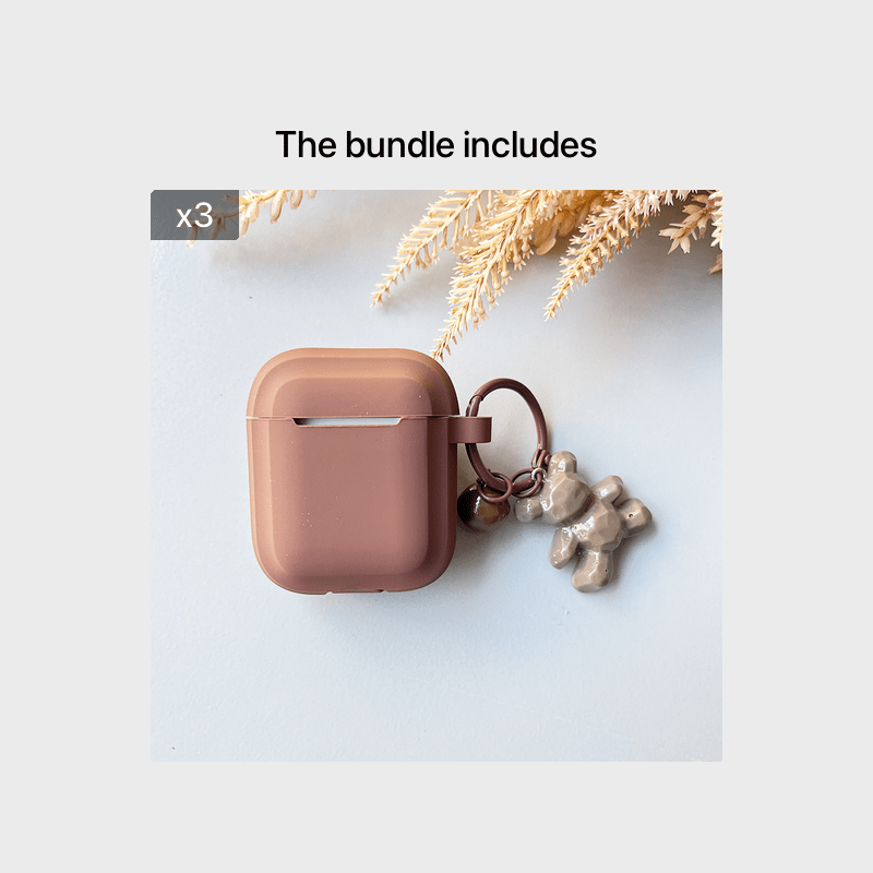 Caramel Khaki Earphone Case with Bear Pendant – Stylish Cover for AirPods 1/2/3 & Pro