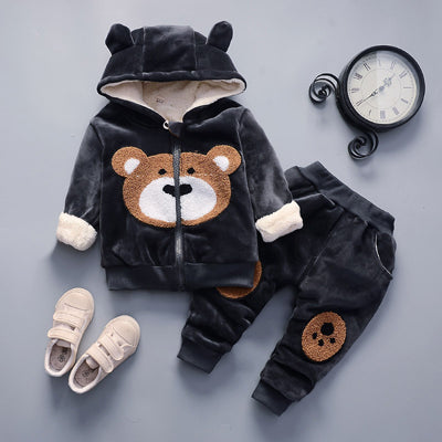 Warm Baby Girl Clothing Set: Winter Thick Plush Cotton Clothing Sets. Baby Girl Hoodie and Pants Children Suit, Kids Clothes