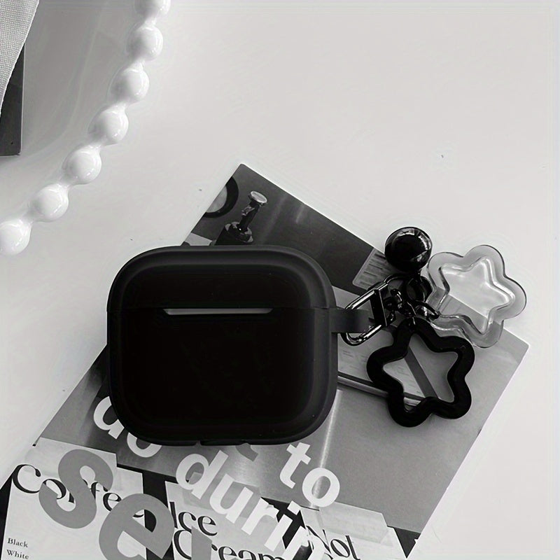 Star Keychain AirPods Case – Shockproof Protective Cover for AirPods Pro 1/2/3 with Snap Closure, Black