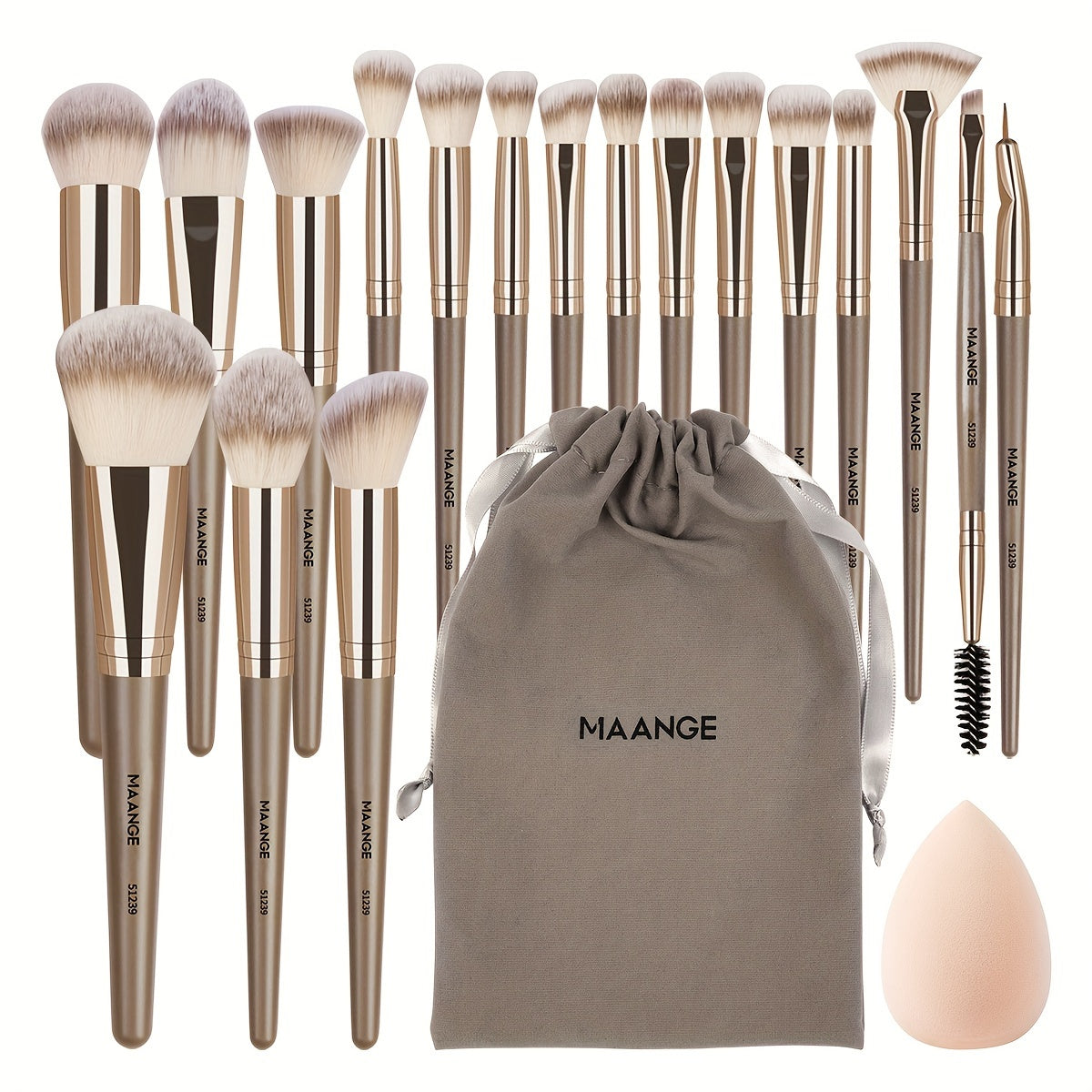 18-pack Professional Makeup Brush Set Including a Velvet Bag And a Medium-Sized Beauty Sponge. Features Soft Bristles for Foundation, Eyeshadow, Blending, Concealer, And Eyeliner Brushes. A Skin-Friendly Puff Combination, Per