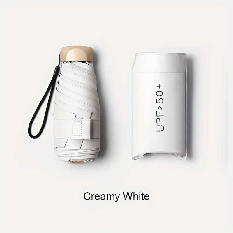 Compact 6-Rib Mini Folding Umbrella – Lightweight Aluminum Alloy Handle, Manual Open/Close, Portable Sun & Rain Umbrella with PVC Canopy – Cute Travel Umbrella in Pink, Blue, White & Gray