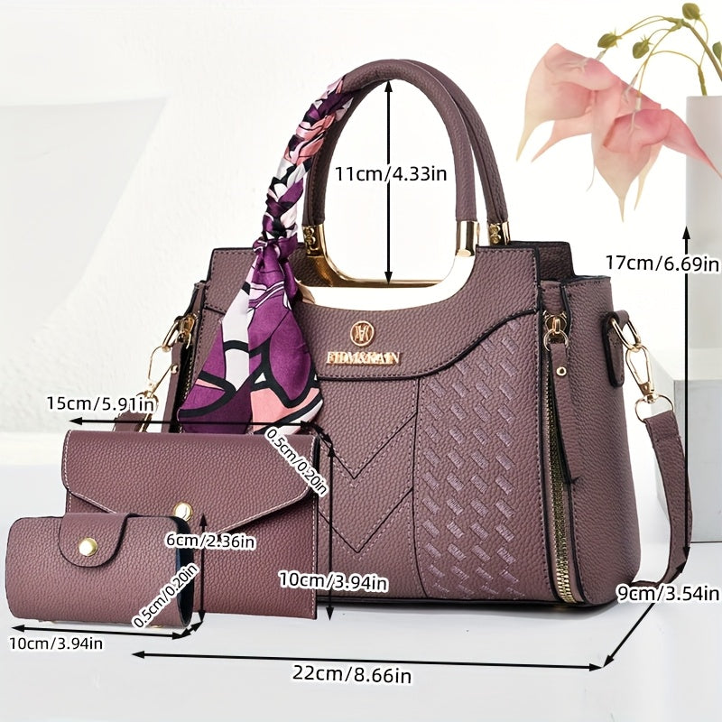 CHROSGEKEIDI Women's Large Capacity  Handbag & Crossbody Bag Set - Detachable Strap, Zipper Closure, Elegant Handbags with,  Coating for, Travel, Everyday Use - Stylish Versatile for all-outfits (Brand