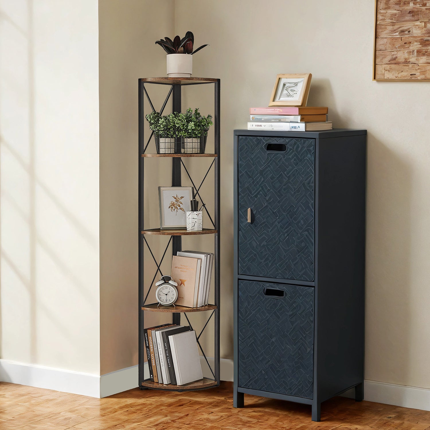 5-Tier Corner Shelf, Storage Shelving, Versatile for Plants Books, for Bedroom Living Room Kitchen Office, Easy Assembly, Industrial