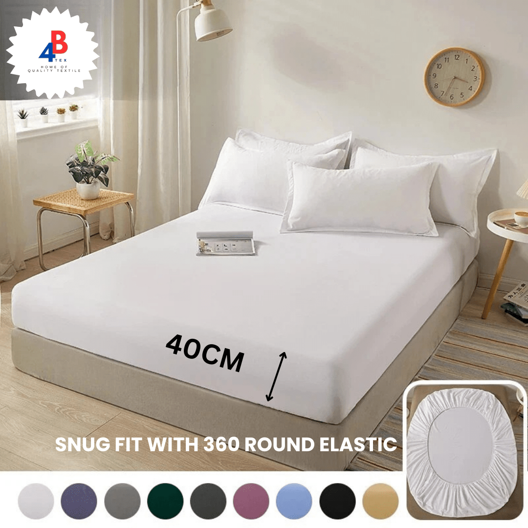 4B Superior 40CM Deep Fitted Sheets with Elastic All Around for Extra Thick Mattresses, Secure Snug Fit Bed Cover, Wrinkle Resistant Bedding, Easy Wash & Quick Dry, Smooth Finish for Modern Bedrooms, Durable Everyday Use Shee