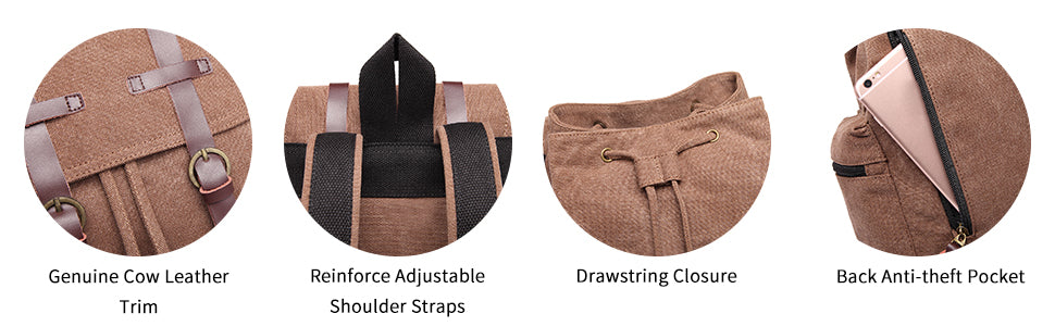 Canvas Backpack Unisex Vintage Rucksack School Bag Casual Daypack for Women/Men Outdoor Travel Hiking Camping