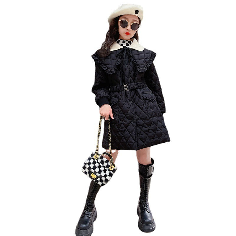 New Girl's Cotton Padded Clothes: New Style Westernized Double Collar Plush Diamond Cotton Clothes. Middle-Aged Warm Coat