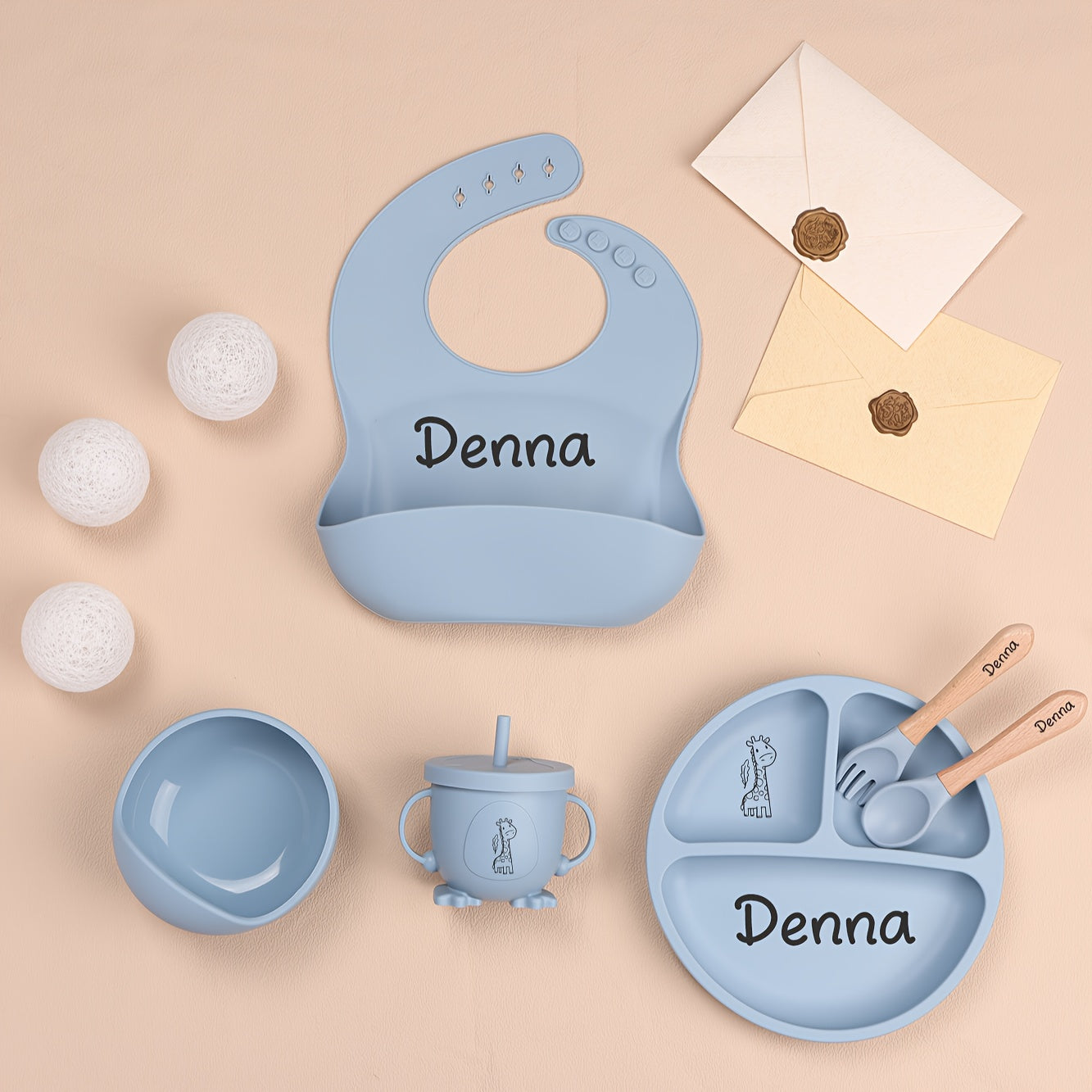 1set Customizable Silicone Feeding Set - Personalized Plate, Cup, and Cutlery Tray with Name - Durable Weaning Kit for Kids - Ideal Shower Gift - Available in Multiple Colors