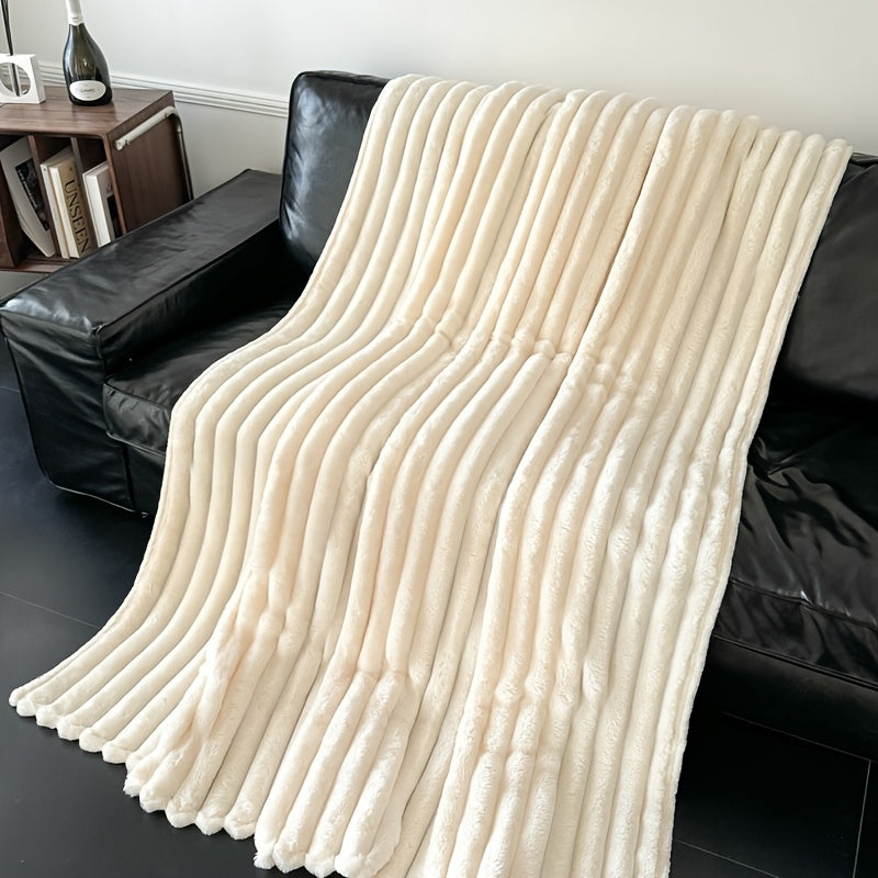 Fleece Throw with Elastic Stripes - Essential for Living Room, Bedroom, Travel, All Four Seasons (Pillowcase and Pillow Core Not Included)
