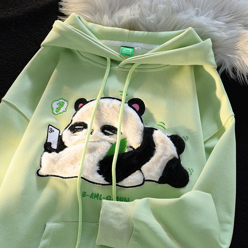 Flocking Cute Panda Hooded Sweater Men And Women Autumn Loose Bf Idle Style Couple Coat