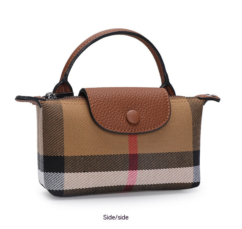 High-end Western Style Leather Crossbody Canvas Portable Plaid Bag