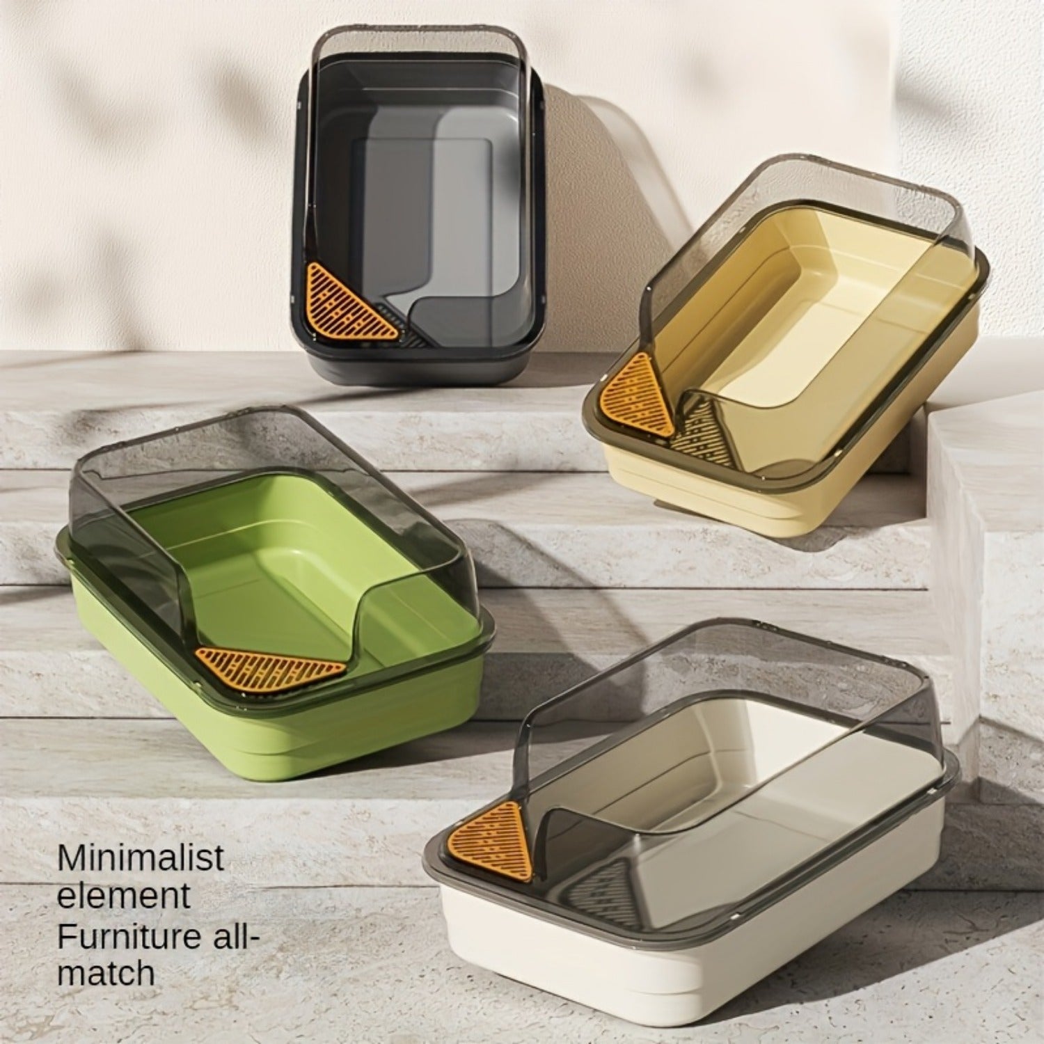 Extra Large Half-Closed Cat Litter Box with High Fence - Durable PVC, 24" x 15.9" x 6.3" - Includes Scoop - Ideal for Multi-Cat Families, Pet Litter Box