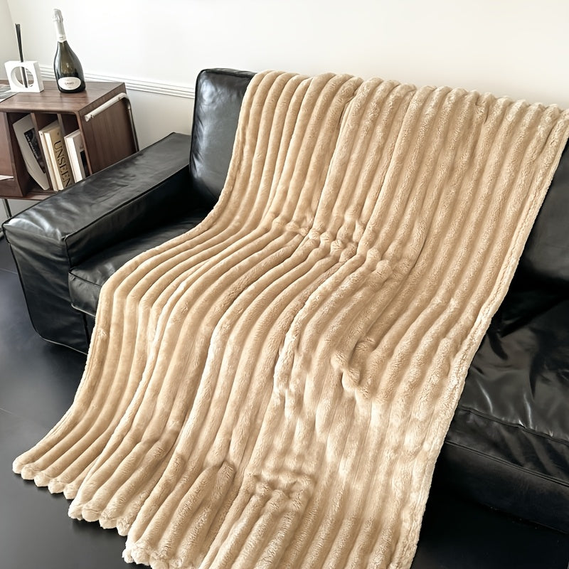 Fleece Throw with Elastic Stripes - Essential for Living Room, Bedroom, Travel, All Four Seasons (Pillowcase and Pillow Core Not Included)