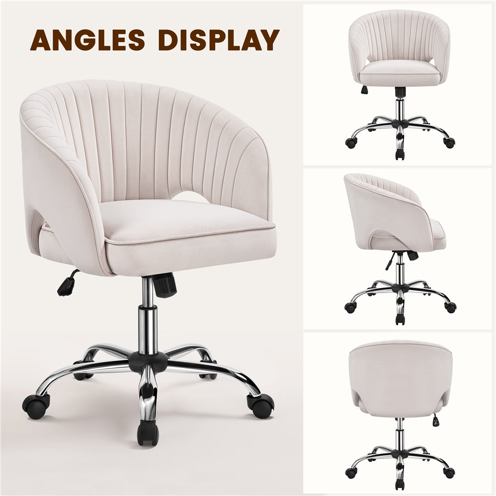 Costoffs Velvet Office Chair Tufted Desk Chair with Height Adjustable Seat, Swivel Barrel Accent Chair with Rolling Wheels for Home Office, Pink/White/Cream/Dark Grey/Light Grey