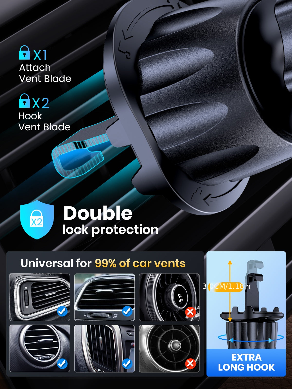 Phone Holder Mount, TOPK [Upgrade Auto Locking]  Phone Holder with Hook Clip for  Air Vent Compatible with iPhone  etc., Car Accessory, Travel Gadget, Compact Design, Secure Grip, Highquality Holder, Reliable Mount, Drivers,