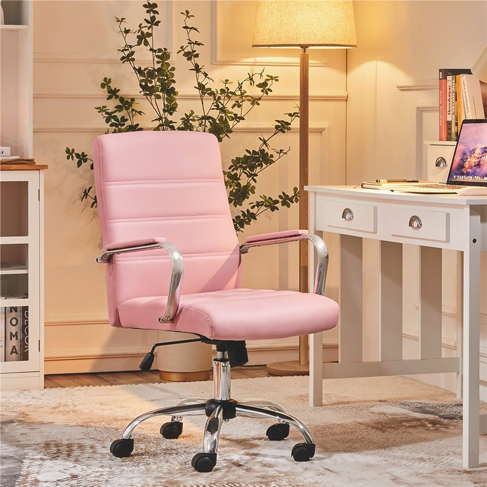 Costoffs Office Chair Mid Back Task Chair 360° Swivel Executive Chair PU Leather Computer Desk Chair with Arms for Home Office Meeting Room Study Game Room Bedroom, Black/White/Pink/Light Gray/Retro Brown