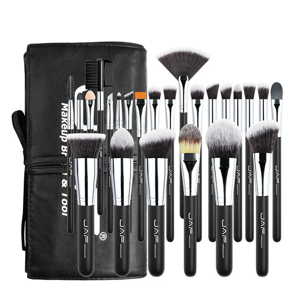 JAF 24pcs Professional Makeup Brushes Set with Storage Case: Vegan Synthetic Make Up Brushes Set in Black Bag Holder. Cruelty-Free Cosmetic Big Makeup Brushes & Tools Kit