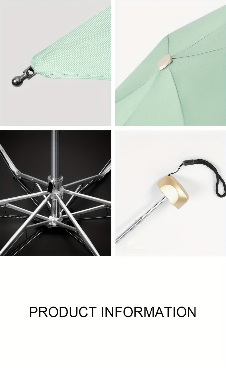 Compact 6-Rib Mini Folding Umbrella – Lightweight Aluminum Alloy Handle, Manual Open/Close, Portable Sun & Rain Umbrella with PVC Canopy – Cute Travel Umbrella in Pink, Blue, White & Gray