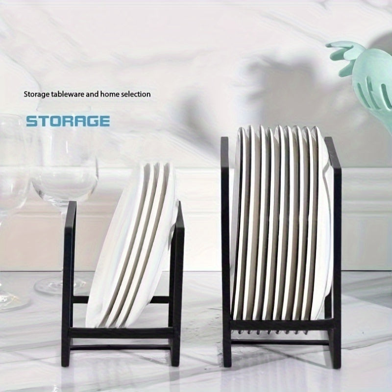 4-Piece Black Metal Dish Rack Set, Space-Saving No-Drill Mount, Durable Plate and Utensil Holder for Kitchen Organization