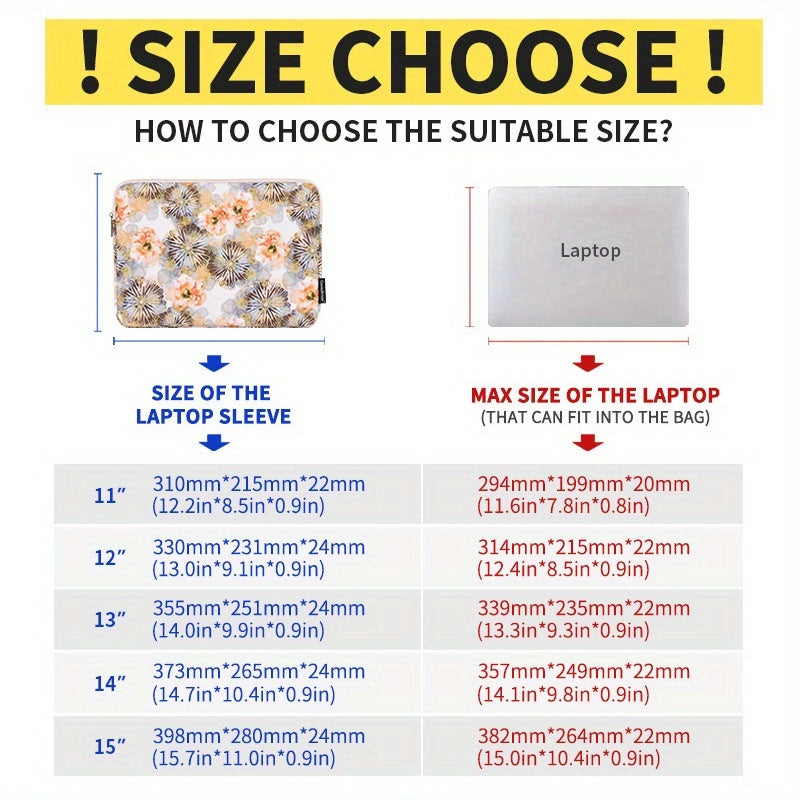 Shockproof Laptop Case Notebook Bag with Floral Print - Durable, Zipper Closure, Compatible with MagicBook SurfaceBook, Casual Style