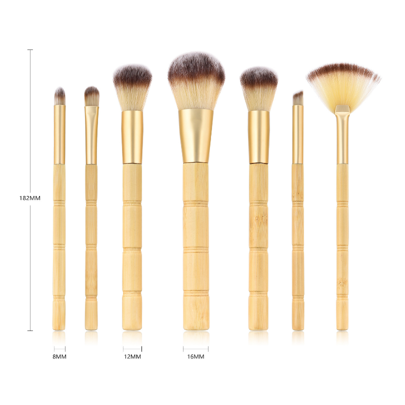 NEW 7 PIECES Bamboo Makeup Brushes Kit: Natural Soft Brush for Foundation, Blurry Eye, Beginner Cosmetic Brush Adjusting Tool