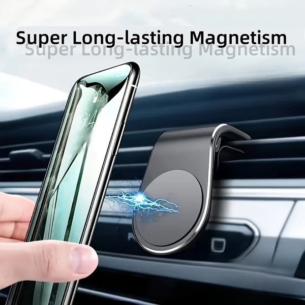 Universal Magnetic Phone Holder – L-Shaped Metal Car Air Vent Mount, Strong Magnetic Car Phone Holder for All Smartphones