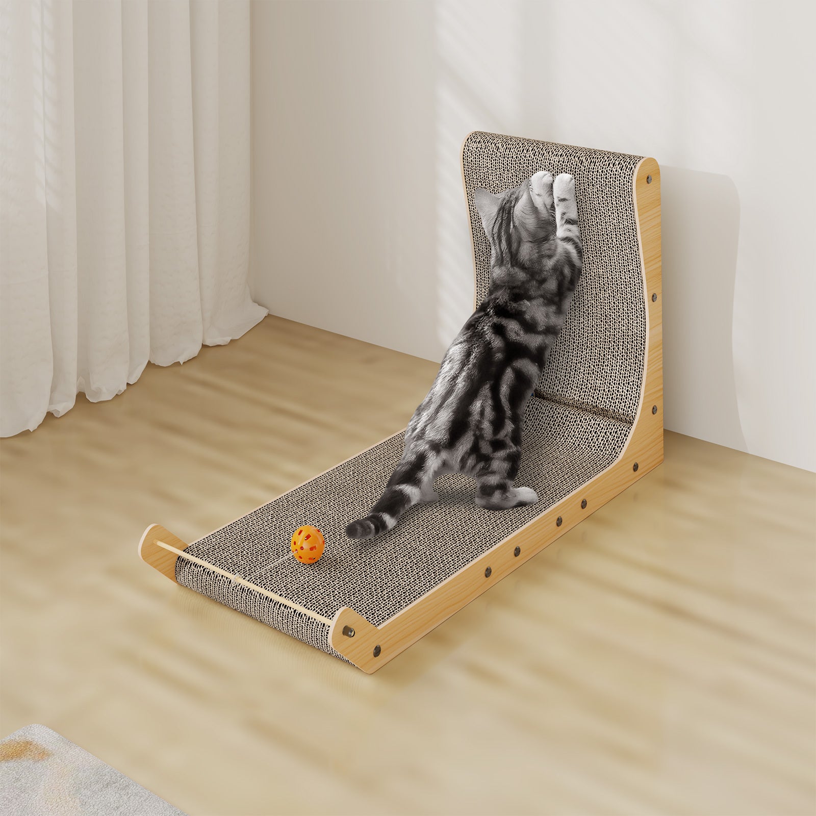 L-Shaped Cat Scratcher Cardboard Cat Scratching Post with Ball, Sofa Protector for Indoor Cats, Durable Corrugated Cat Scratch Board for Kittens & Adult Cats