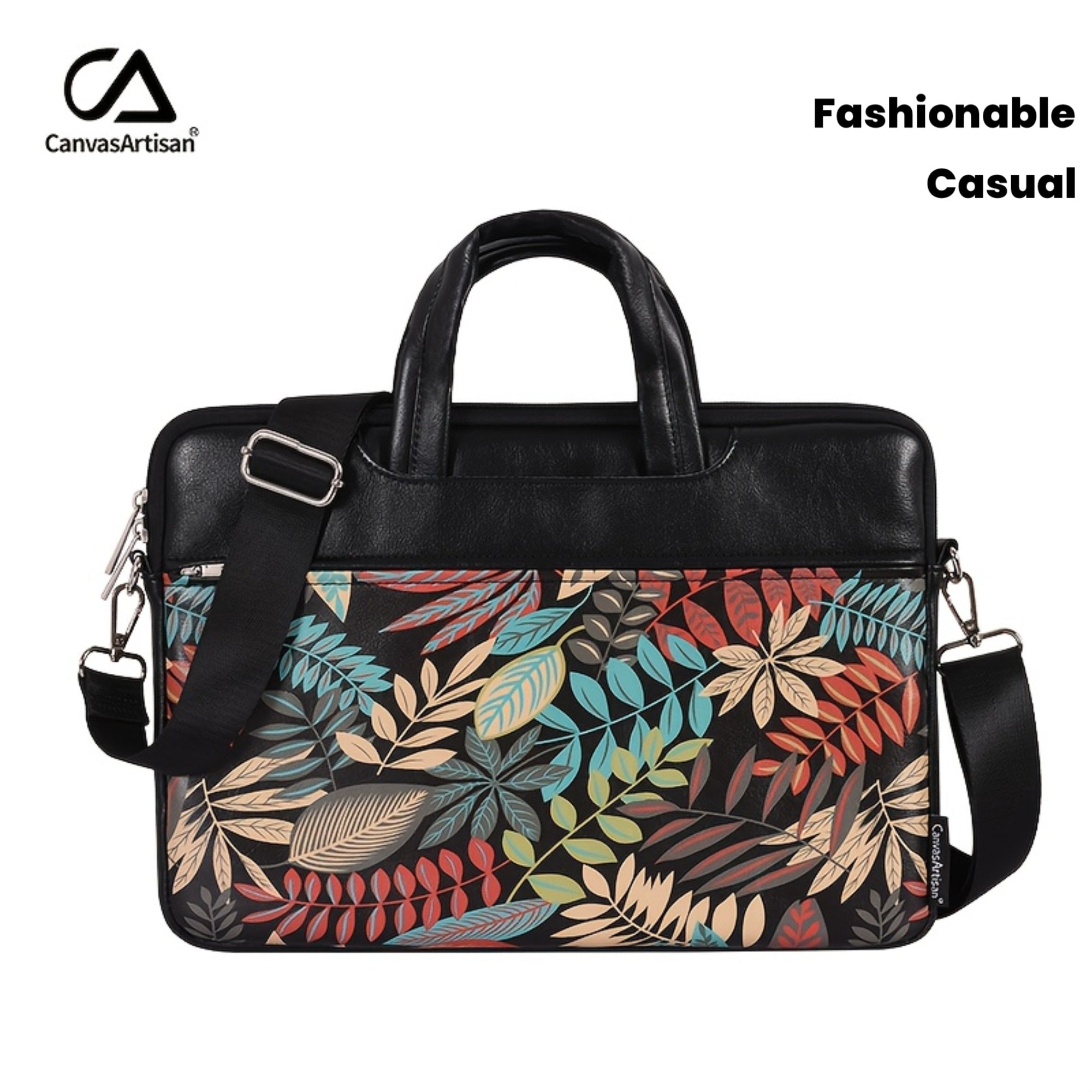 Canvas Artisan Laptop Briefcase with Handle & Adjustable Strap - Heavy-Duty Shockproof Anti-Collision Sleeve, Zipper Closure, Golden-Tone Hardware, Compatible with HP MagicBook/Dell Laptops, Stylish Protective Computer Case f