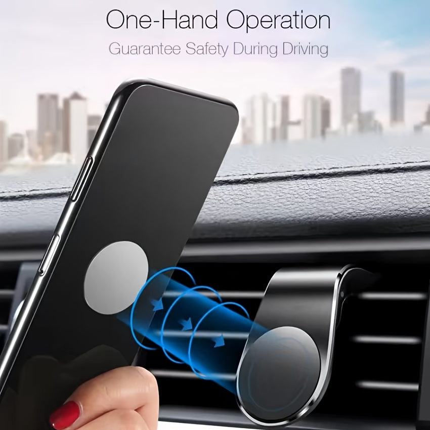 Universal Magnetic Phone Holder – L-Shaped Metal Car Air Vent Mount, Strong Magnetic Car Phone Holder for All Smartphones