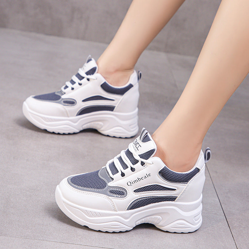 Height Increasing Insole Women Shoes Mesh Casual Sneakers Platform Running Tourism White Shoes