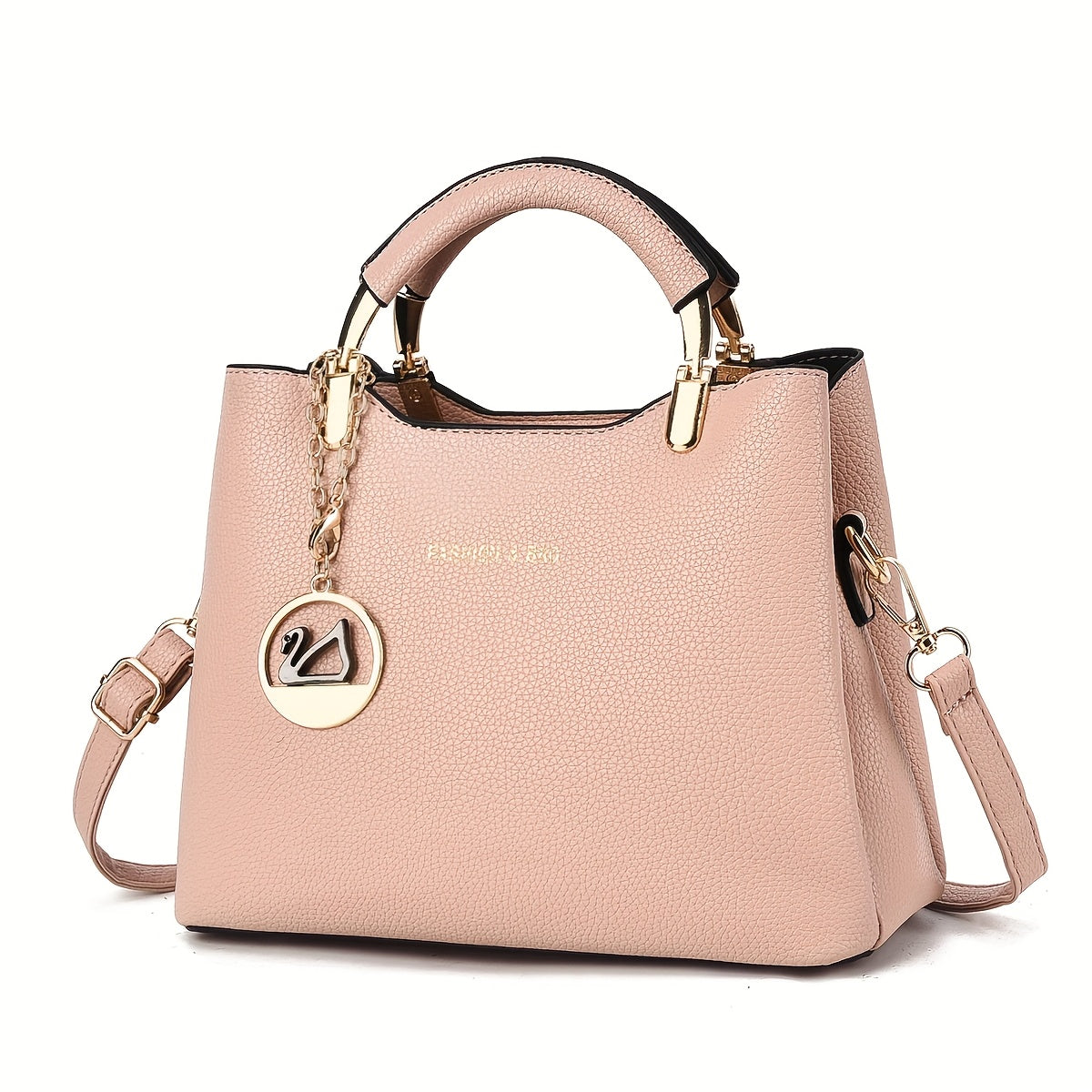 Elegant Handbag with Detachable Strap & Golden-Tone Leaf Pendant - Multi-Color (Beige/Coffee/Khaki/Pink/Wine/Black) Zipper Closure Tote, Golden Hardware, Durable Shoulder Bag for, Travel, Everyday Use