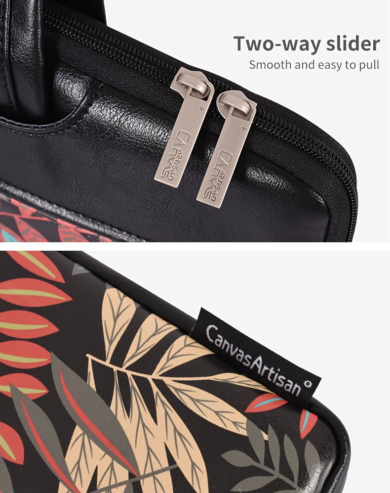 Canvas Artisan Laptop Briefcase with Handle & Adjustable Strap - Heavy-Duty Shockproof Anti-Collision Sleeve, Zipper Closure, Golden-Tone Hardware, Compatible with HP MagicBook/Dell Laptops, Stylish Protective Computer Case f