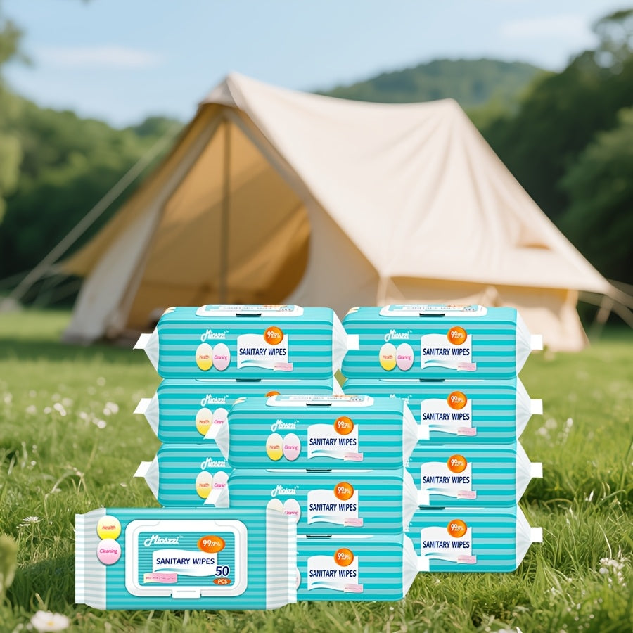 50pcs Per Pack, Non-Woven Material, Essential for Outdoor Travel, Daily Use, Family-Sized Disposable Cleaning Wipes