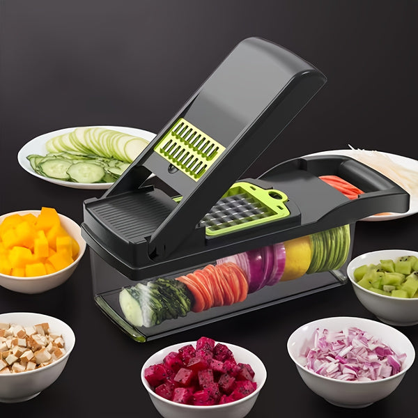 16-in-1 Multifunction Vegetable Chopper – Salad Slicer with Peeler, Mitten & 7 Chopping Blades for Fruits & Veggies