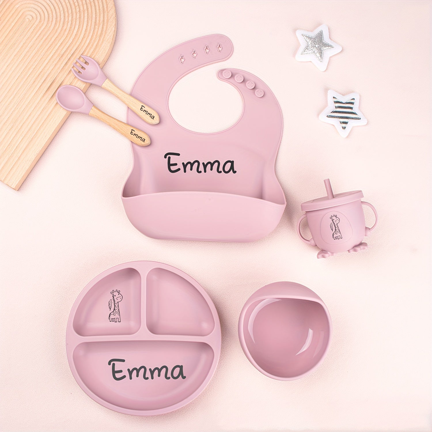 1set Customizable Silicone Feeding Set - Personalized Plate, Cup, and Cutlery Tray with Name - Durable Weaning Kit for Kids - Ideal Shower Gift - Available in Multiple Colors