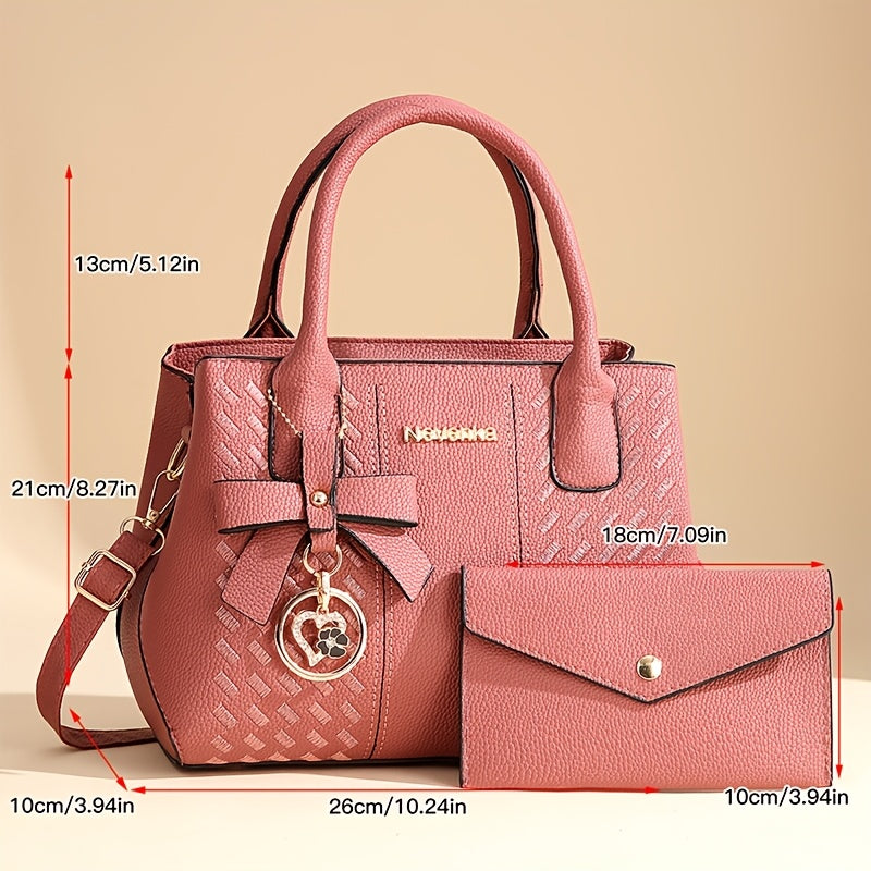 [Perfect Gift For Mom] CHROSGEKEIDI Women's Fashion Large Capacity Crossbody Bag Set - Detachable Strap, Zipper Closure, Polyester Lining, Elegant Black Handbag with Golden-Tone Hardware & Letter Embroidery, Perfect Gift for