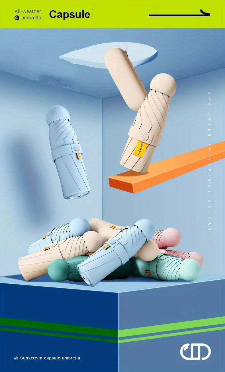 Thickened 5-Fold Mini Umbrella – Windproof, Ultra-Light, Compact Capsule Design, 6-Rib Manual Open with Rubber Handle, Stylish Portable Umbrella for Men, Women & Kids